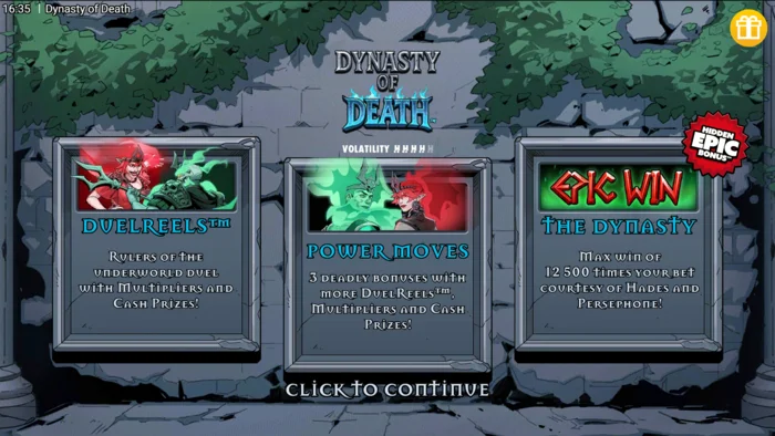 Dynasty of Death - menu principal du jeu